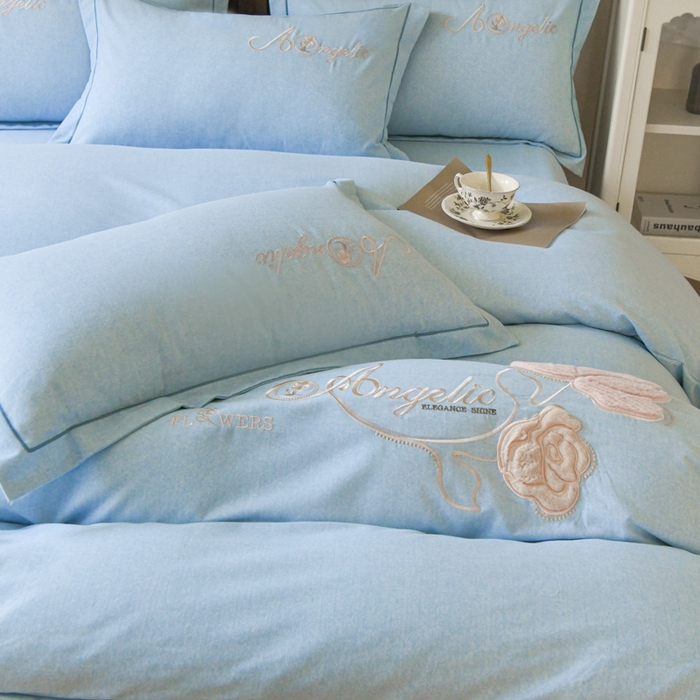 91家纺网 家纺一手货源 找家纺 U品汇 2025新品长绒棉加厚全棉纯棉磨毛立体刺绣花四件套生态磨毛加绒（玫瑰物语） 玫瑰物语-星空蓝