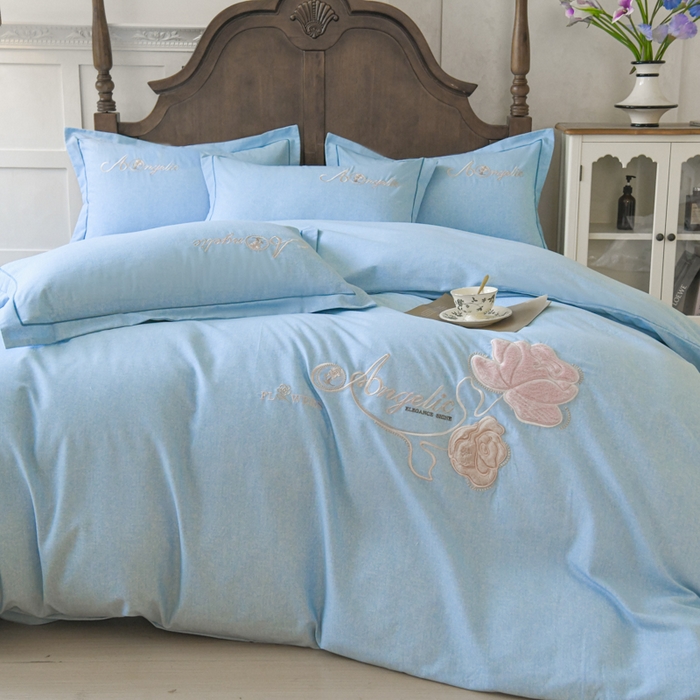 91家纺网 家纺一手货源 找家纺 U品汇 2025新品长绒棉加厚全棉纯棉磨毛立体刺绣花四件套生态磨毛加绒（玫瑰物语） 玫瑰物语-星空蓝