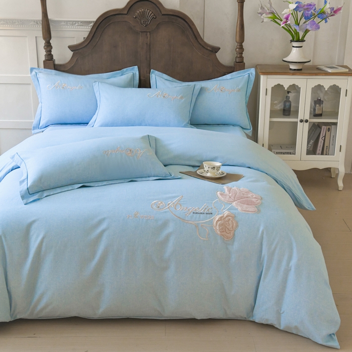 91家纺网 家纺一手货源 找家纺 U品汇 2025新品长绒棉加厚全棉纯棉磨毛立体刺绣花四件套生态磨毛加绒（玫瑰物语） 玫瑰物语-星空蓝