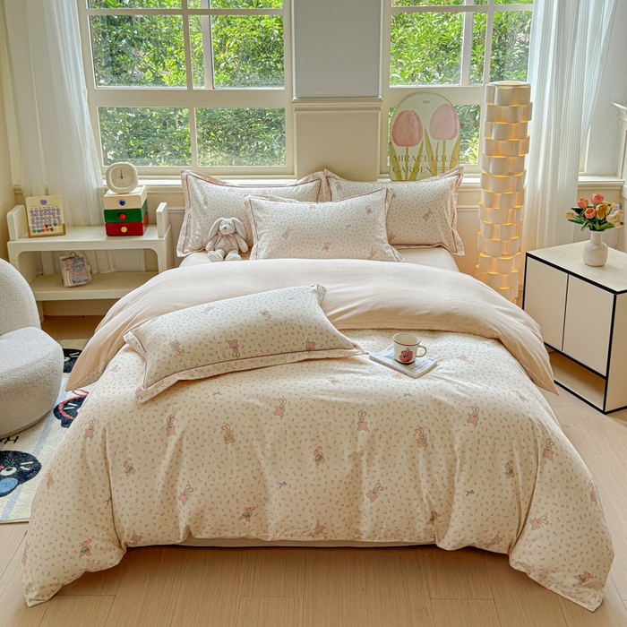 91家纺网 家纺一手货源 找家纺 U品汇 【A类母婴级】加厚全棉纯棉磨毛数码印花四件套生态磨毛100%棉（不是全棉不要钱） 迷你兔