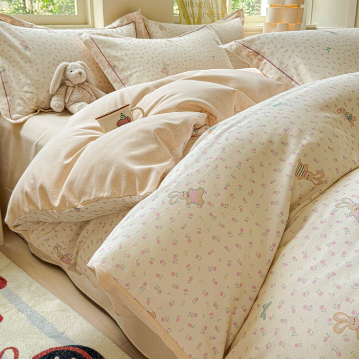 91家纺网 家纺一手货源 找家纺 U品汇 【A类母婴级】加厚全棉纯棉磨毛数码印花四件套生态磨毛100%棉（不是全棉不要钱） 迷你兔