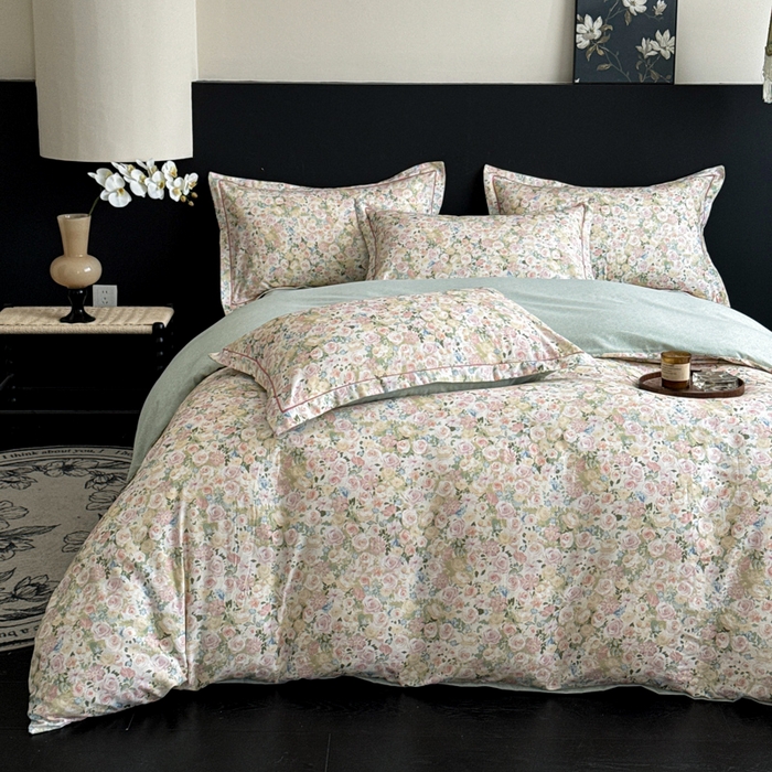 91家纺网 家纺一手货源 找家纺 U品汇 【A类母婴级】加厚全棉纯棉磨毛数码印花四件套生态磨毛100%棉（不是全棉不要钱） 初颜绿