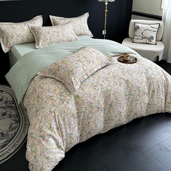 91家纺网 家纺一手货源 找家纺 U品汇 【A类母婴级】加厚全棉纯棉磨毛数码印花四件套生态磨毛100%棉（不是全棉不要钱） 初颜绿