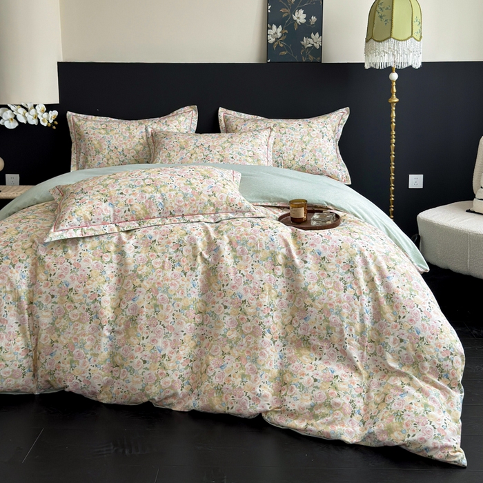 91家纺网 家纺一手货源 找家纺 U品汇 【A类母婴级】加厚全棉纯棉磨毛数码印花四件套生态磨毛100%棉（不是全棉不要钱） 初颜绿