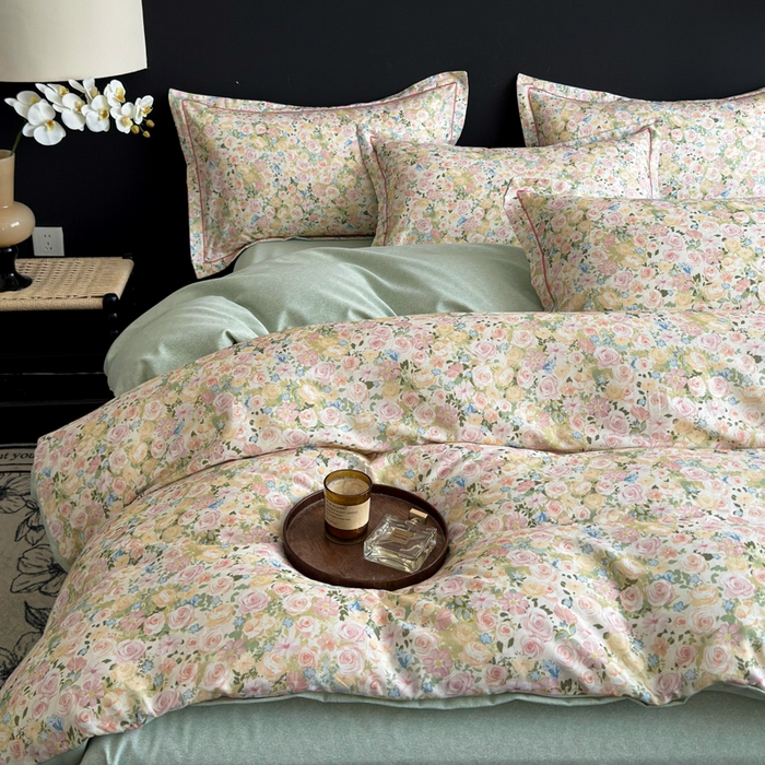 91家纺网 家纺一手货源 找家纺 U品汇 【A类母婴级】加厚全棉纯棉磨毛数码印花四件套生态磨毛100%棉（不是全棉不要钱） 初颜绿