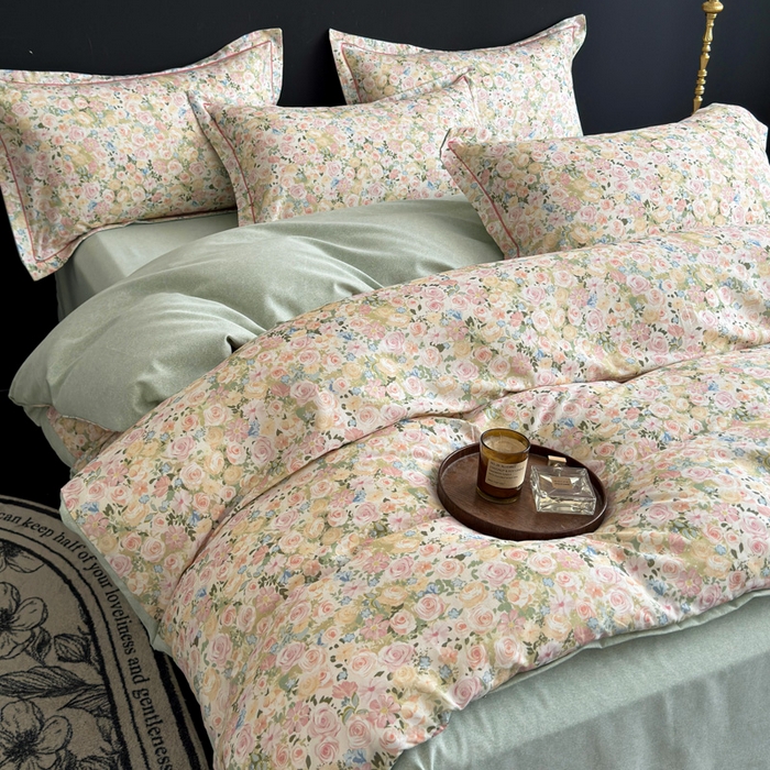 91家纺网 家纺一手货源 找家纺 U品汇 【A类母婴级】加厚全棉纯棉磨毛数码印花四件套生态磨毛100%棉（不是全棉不要钱） 初颜绿