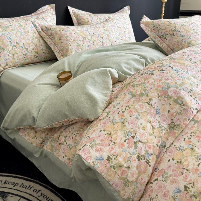 91家纺网 家纺一手货源 找家纺 U品汇 【A类母婴级】加厚全棉纯棉磨毛数码印花四件套生态磨毛100%棉（不是全棉不要钱） 初颜绿