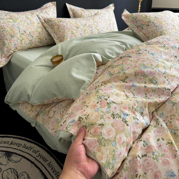 91家纺网 家纺一手货源 找家纺 U品汇 【A类母婴级】加厚全棉纯棉磨毛数码印花四件套生态磨毛100%棉（不是全棉不要钱） 初颜绿