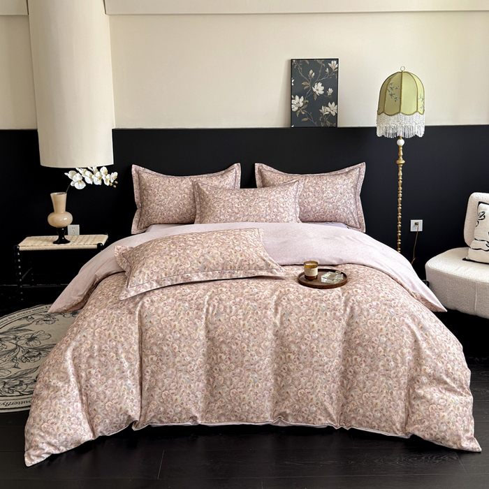 91家纺网 家纺一手货源 找家纺 U品汇 【A类母婴级】加厚全棉纯棉磨毛数码印花四件套生态磨毛100%棉（不是全棉不要钱） 花影豆沙