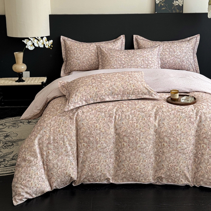 91家纺网 家纺一手货源 找家纺 U品汇 【A类母婴级】加厚全棉纯棉磨毛数码印花四件套生态磨毛100%棉（不是全棉不要钱） 花影豆沙