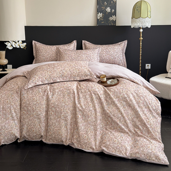 91家纺网 家纺一手货源 找家纺 U品汇 【A类母婴级】加厚全棉纯棉磨毛数码印花四件套生态磨毛100%棉（不是全棉不要钱） 花影豆沙