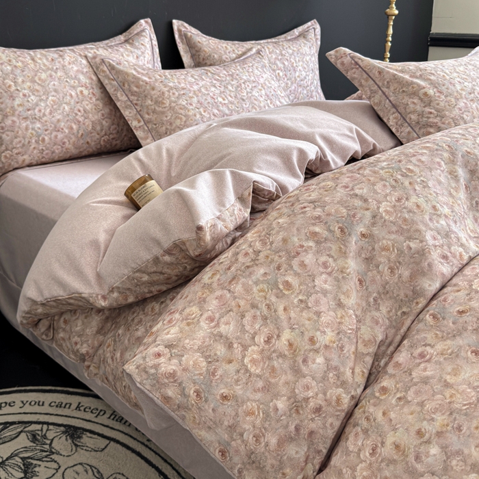 91家纺网 家纺一手货源 找家纺 U品汇 【A类母婴级】加厚全棉纯棉磨毛数码印花四件套生态磨毛100%棉（不是全棉不要钱） 花影豆沙