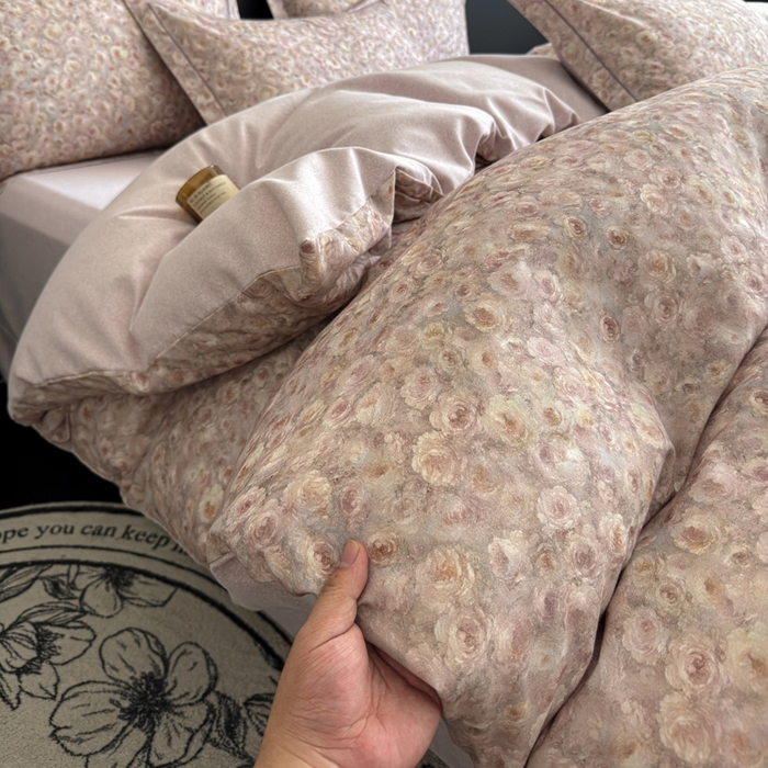 91家纺网 家纺一手货源 找家纺 U品汇 【A类母婴级】加厚全棉纯棉磨毛数码印花四件套生态磨毛100%棉（不是全棉不要钱） 花影豆沙