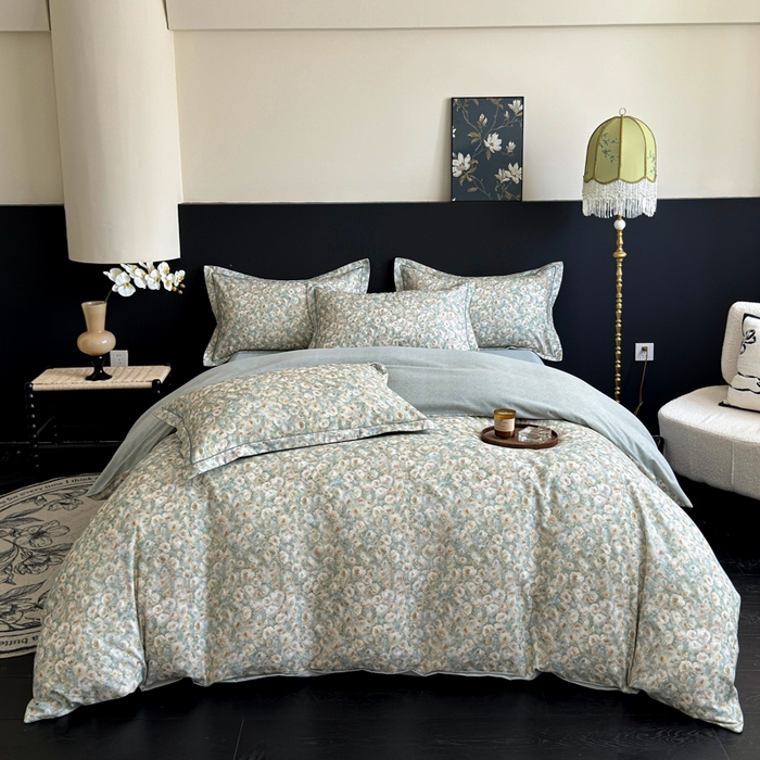 91家纺网 家纺一手货源 找家纺 U品汇 【A类母婴级】加厚全棉纯棉磨毛数码印花四件套生态磨毛100%棉（不是全棉不要钱） 花影绿