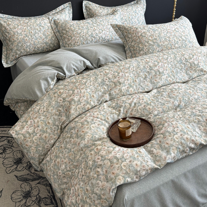 91家纺网 家纺一手货源 找家纺 U品汇 【A类母婴级】加厚全棉纯棉磨毛数码印花四件套生态磨毛100%棉（不是全棉不要钱） 花影绿