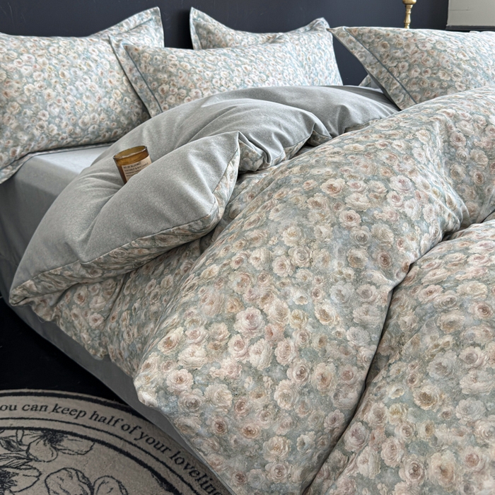 91家纺网 家纺一手货源 找家纺 U品汇 【A类母婴级】加厚全棉纯棉磨毛数码印花四件套生态磨毛100%棉（不是全棉不要钱） 花影绿