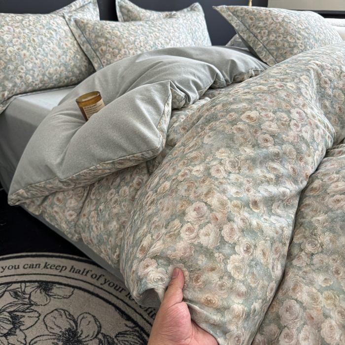 91家纺网 家纺一手货源 找家纺 U品汇 【A类母婴级】加厚全棉纯棉磨毛数码印花四件套生态磨毛100%棉（不是全棉不要钱） 花影绿