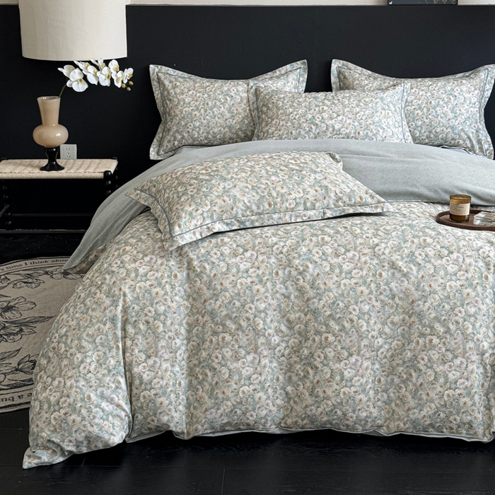 91家纺网 家纺一手货源 找家纺 U品汇 【A类母婴级】加厚全棉纯棉磨毛数码印花四件套生态磨毛100%棉（不是全棉不要钱） 花影绿