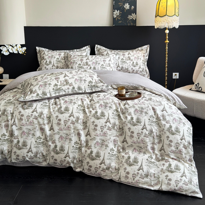 91家纺网 家纺一手货源 找家纺 U品汇 【A类母婴级】加厚全棉纯棉磨毛数码印花四件套生态磨毛100%棉（不是全棉不要钱） 塞纳河畔