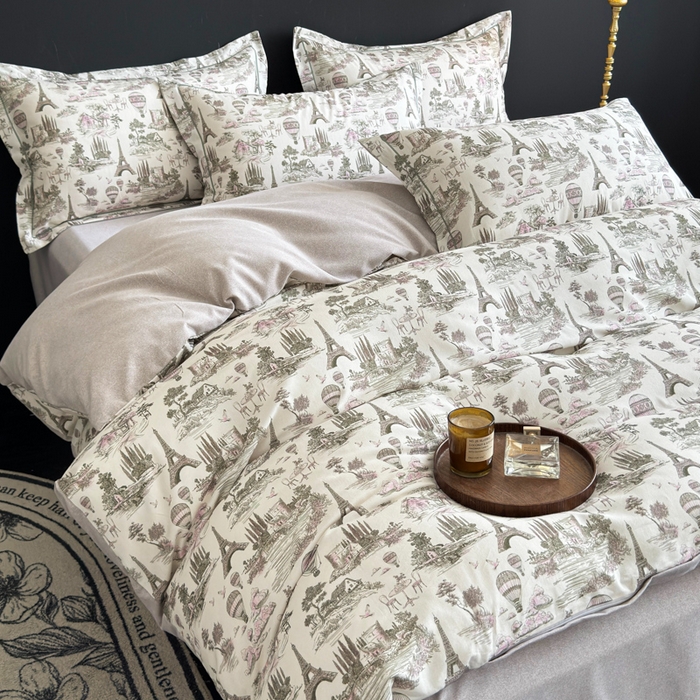 91家纺网 家纺一手货源 找家纺 U品汇 【A类母婴级】加厚全棉纯棉磨毛数码印花四件套生态磨毛100%棉（不是全棉不要钱） 塞纳河畔