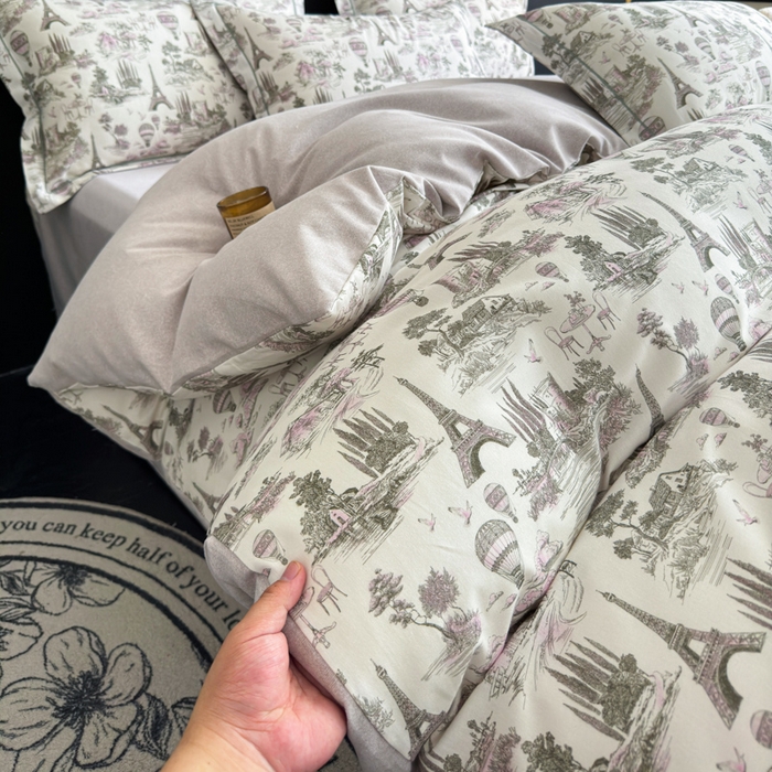 91家纺网 家纺一手货源 找家纺 U品汇 【A类母婴级】加厚全棉纯棉磨毛数码印花四件套生态磨毛100%棉（不是全棉不要钱） 塞纳河畔