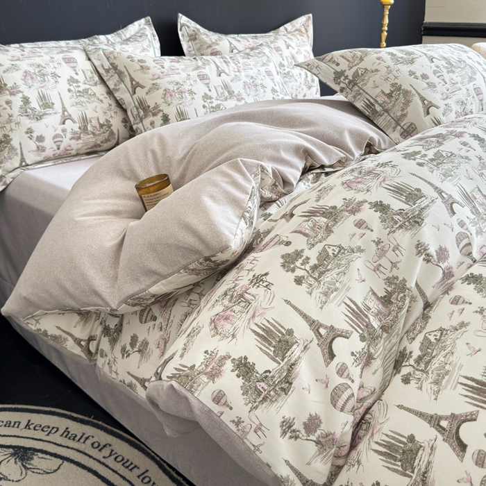 91家纺网 家纺一手货源 找家纺 U品汇 【A类母婴级】加厚全棉纯棉磨毛数码印花四件套生态磨毛100%棉（不是全棉不要钱） 塞纳河畔