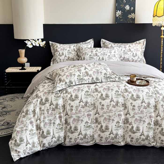 91家纺网 家纺一手货源 找家纺 U品汇 【A类母婴级】加厚全棉纯棉磨毛数码印花四件套生态磨毛100%棉（不是全棉不要钱） 塞纳河畔