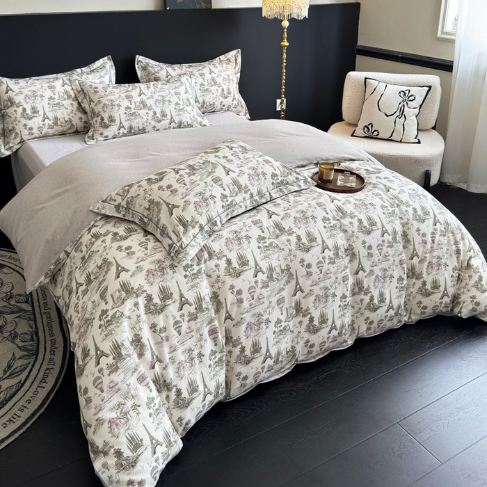 91家纺网 家纺一手货源 找家纺 U品汇 【A类母婴级】加厚全棉纯棉磨毛数码印花四件套生态磨毛100%棉（不是全棉不要钱） 塞纳河畔