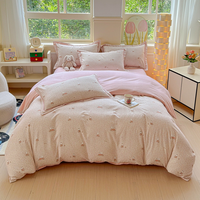 91家纺网 家纺一手货源 找家纺 U品汇 【A类母婴级】加厚全棉纯棉磨毛数码印花四件套生态磨毛100%棉（不是全棉不要钱） 幸福兔