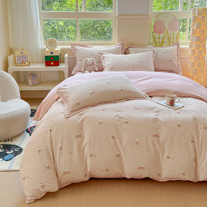 91家纺网 家纺一手货源 找家纺 U品汇 【A类母婴级】加厚全棉纯棉磨毛数码印花四件套生态磨毛100%棉（不是全棉不要钱） 幸福兔