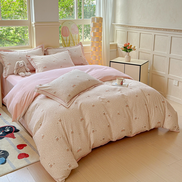 91家纺网 家纺一手货源 找家纺 U品汇 【A类母婴级】加厚全棉纯棉磨毛数码印花四件套生态磨毛100%棉（不是全棉不要钱） 幸福兔