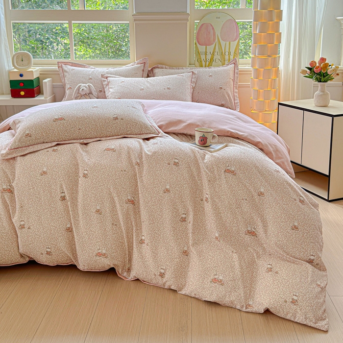 91家纺网 家纺一手货源 找家纺 U品汇 【A类母婴级】加厚全棉纯棉磨毛数码印花四件套生态磨毛100%棉（不是全棉不要钱） 幸福兔