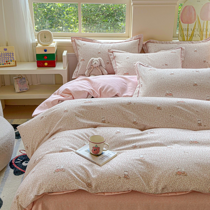 91家纺网 家纺一手货源 找家纺 U品汇 【A类母婴级】加厚全棉纯棉磨毛数码印花四件套生态磨毛100%棉（不是全棉不要钱） 幸福兔