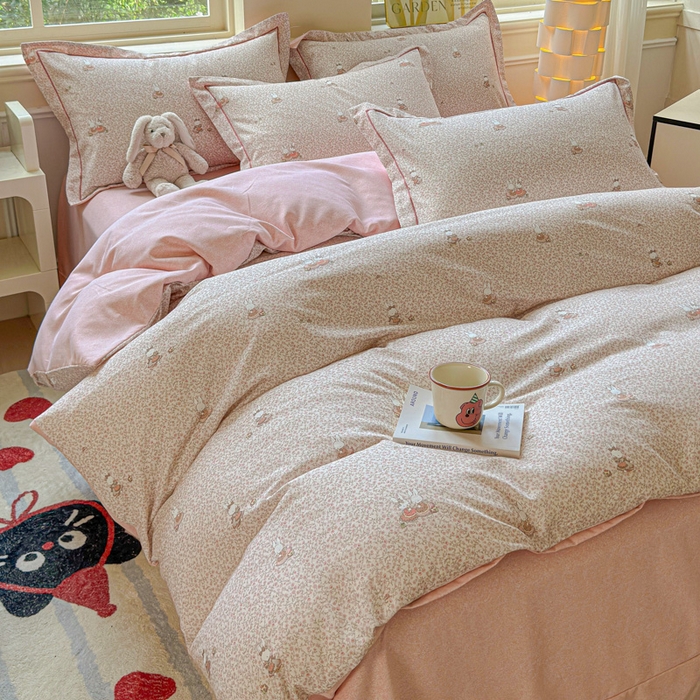 91家纺网 家纺一手货源 找家纺 U品汇 【A类母婴级】加厚全棉纯棉磨毛数码印花四件套生态磨毛100%棉（不是全棉不要钱） 幸福兔