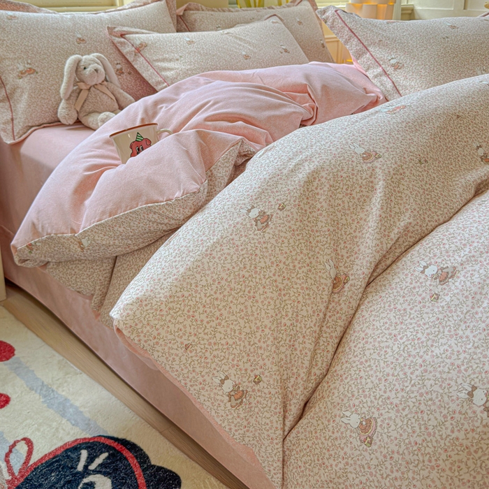 91家纺网 家纺一手货源 找家纺 U品汇 【A类母婴级】加厚全棉纯棉磨毛数码印花四件套生态磨毛100%棉（不是全棉不要钱） 幸福兔