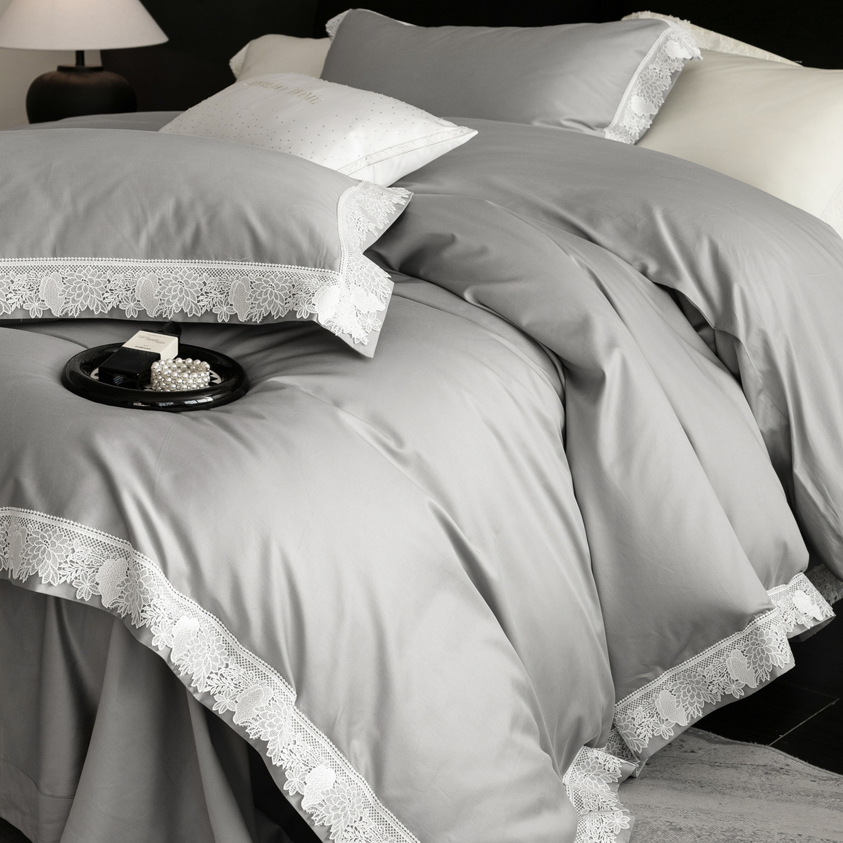 馨蕊家居2025新款秋冬原创设计师轻奢风100支高定系列四件套-棉米朵 棉米朵-高级灰