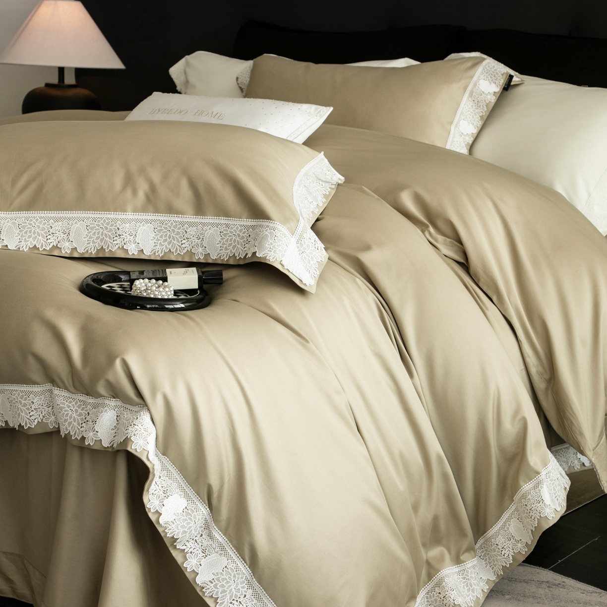 馨蕊家居2025新款秋冬原创设计师轻奢风100支高定系列四件套-棉米朵 棉米朵-灰湖绿