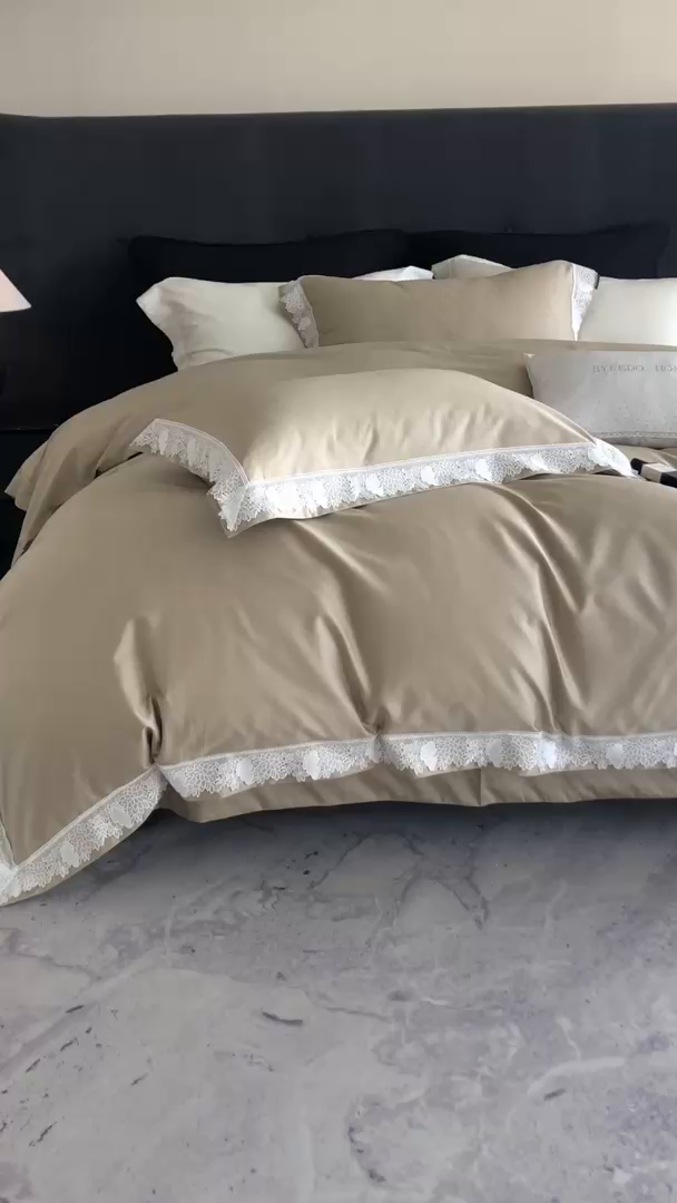 91家纺网 家纺一手货源 找家纺 馨蕊家居2025新款秋冬原创设计师轻奢风100支高定系列四件套-棉米朵 棉米朵-灰湖绿