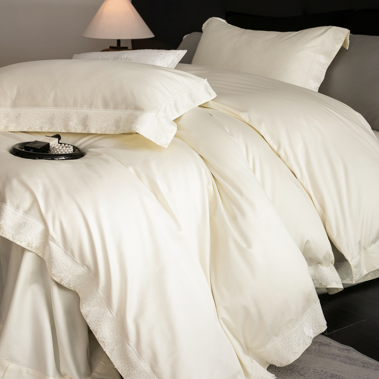 馨蕊家居2025新款秋冬原创设计师轻奢风100支高定系列四件套-棉米朵 棉米朵-月光白