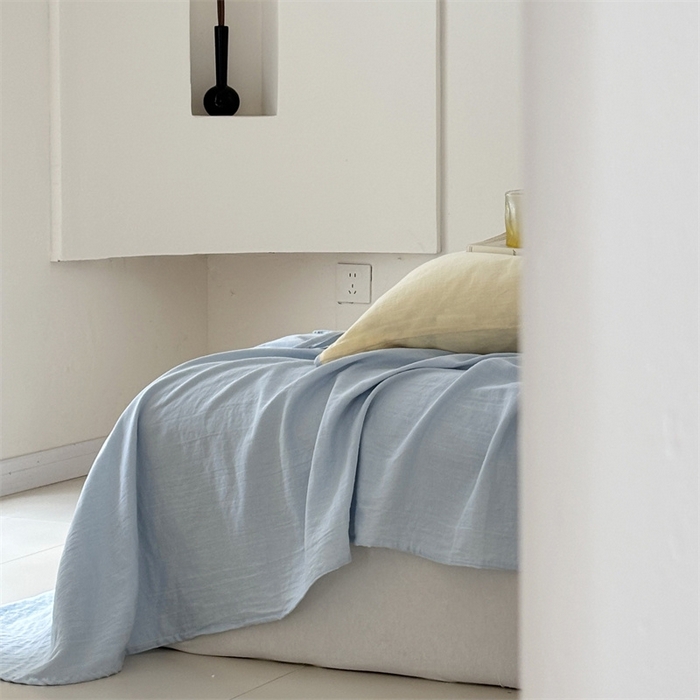 91家纺网 家纺一手货源 找家纺 FORTWO家纺原创设计（FOR TWO家纺） 2025新款双层纱撞色包边蝴蝶结款四件套-海盐 海盐-香草黄