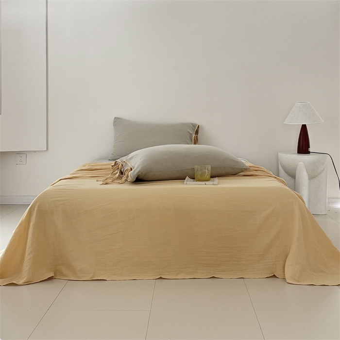 91家纺网 家纺一手货源 找家纺 FORTWO家纺原创设计（FOR TWO家纺） 2025新款双层纱撞色包边蝴蝶结款四件套-海盐 海盐-蜜豆绿