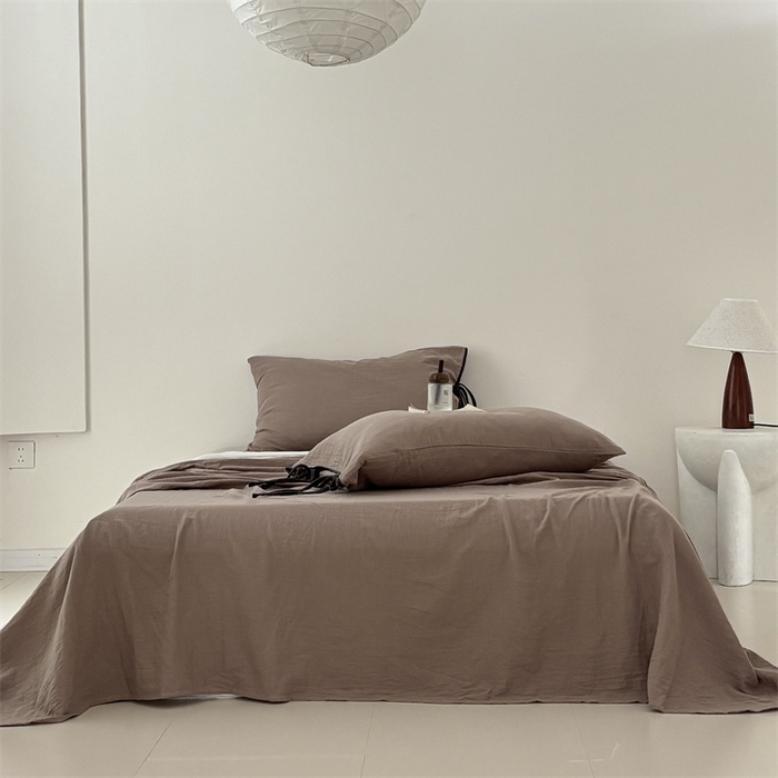 91家纺网 家纺一手货源 找家纺 FORTWO家纺原创设计（FOR TWO家纺） 2025新款双层纱撞色包边蝴蝶结款四件套-海盐 海盐-黑巧