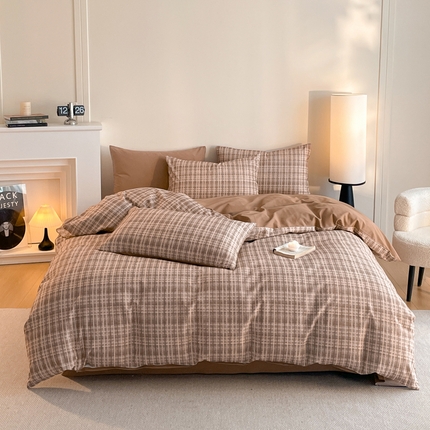 91家纺网 家纺一手货源 找家纺 莱登卡奴 2025新款A类100%全棉磨毛休闲中古系列四件套 香奶奶-中古