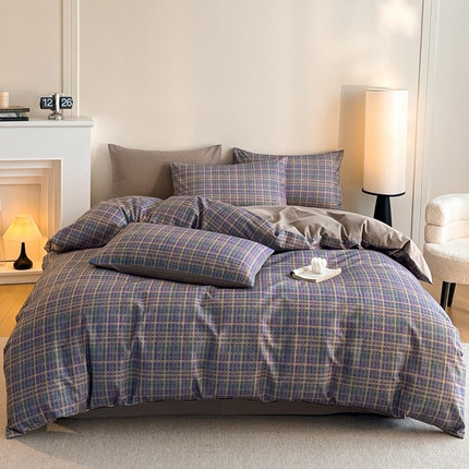 91家纺网 家纺一手货源 找家纺 莱登卡奴 2025新款A类100%全棉磨毛休闲中古系列四件套 香奶奶-紫