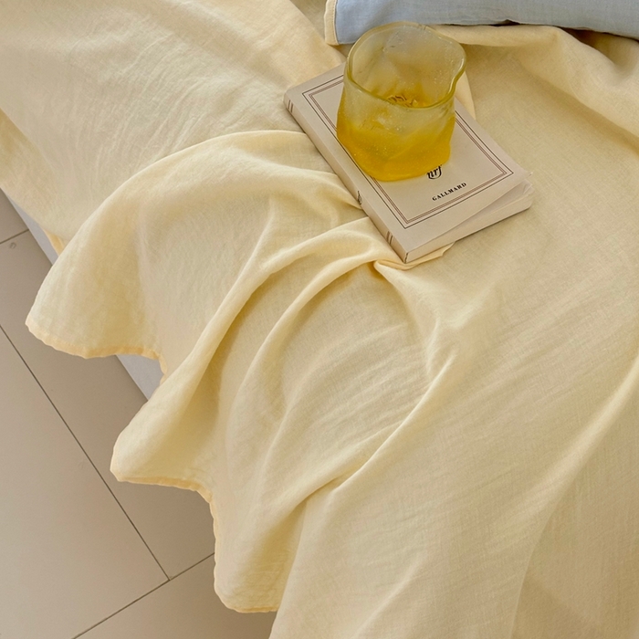 91家纺网 家纺一手货源 找家纺 （总）FORTWO家纺原创设计（FOR TWO家纺） 2025新款双层纱撞色包边蝴蝶结款四件套-海盐