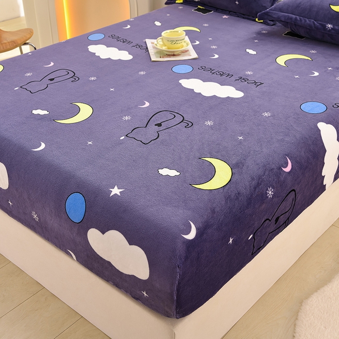 91家纺网 家纺一手货源 找家纺 圣楚家纺 2025新款牛奶绒床笠 晚安喵喵