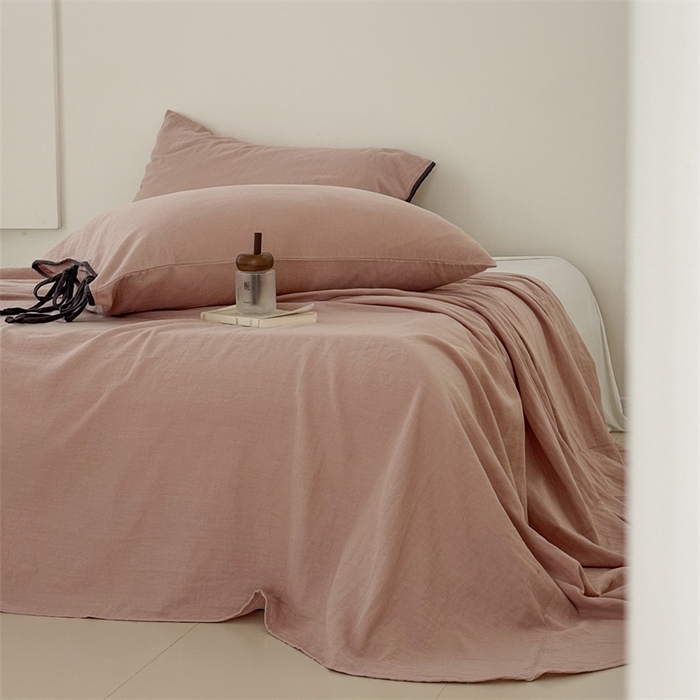 91家纺网 家纺一手货源 找家纺 FORTWO家纺原创设计（FOR TWO家纺） 2025新款双层纱撞色包边蝴蝶结款四件套-海盐 海盐-红茶