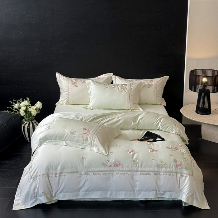 91家纺网 家纺一手货源 找家纺 MIU缪家居 2025新款100支全棉四件套-沁山茶 沁山茶-半夏绿