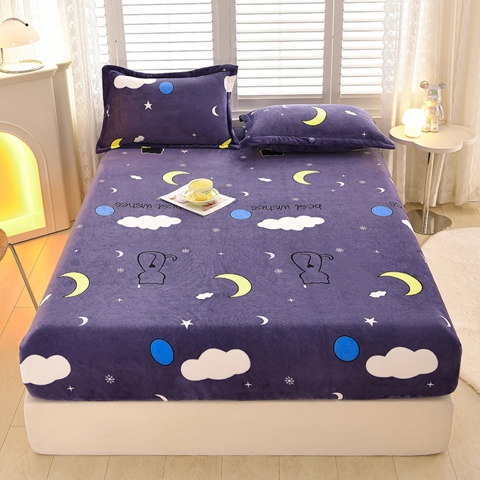 91家纺网 家纺一手货源 找家纺 圣靓家纺 2025新款加厚牛奶绒床笠 晚安喵喵