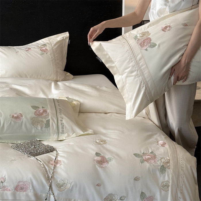 91家纺网 家纺一手货源 找家纺 MIU缪家居 2025新款100支全棉四件套-沁山茶 沁山茶-清雅白